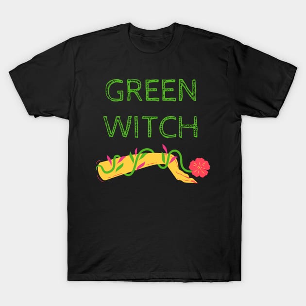 Green witch T-Shirt by Gwraggedann